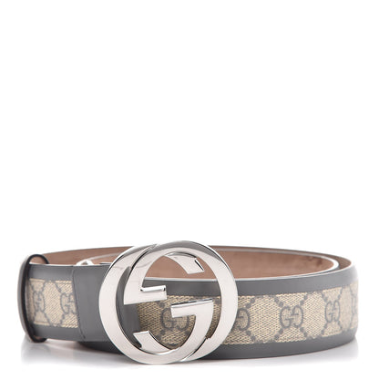 Gucci GG Supreme Monogram Selleria Interlocking G 40mm Belt 100 40 Ecru Grigio 1 of 7