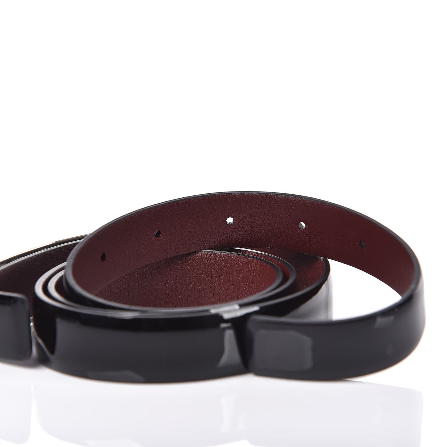 Patent Calfskin Logo Skinny Belt 95 38 Black
