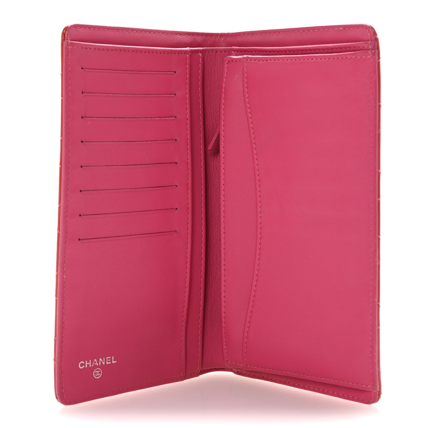 Patent Calfskin Quilted Yen Wallet Dark Pink