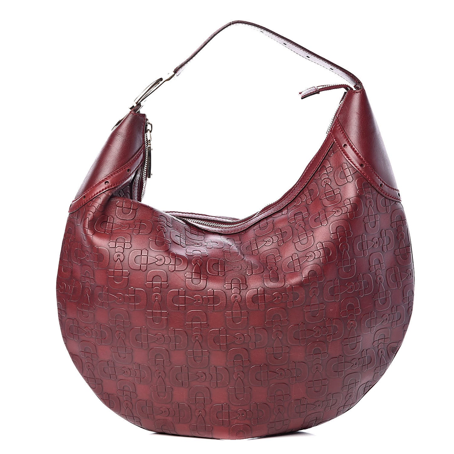 Calfskin Horsebit Embossed Glam Hobo Burgundy