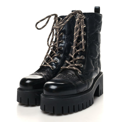 Gucci Cordovan Lux Nappa GG Matelasse Lace Up 60mm Combat Boots 36.5 Black 3 of 8