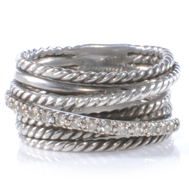 14k Sterling Silver Diamond Crossover Cable Ring 7