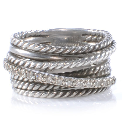 David Yurman 14k Sterling Silver Diamond Crossover Cable Ring 7 1 of 5