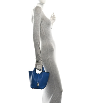 Hermes Taurillon Clemence Picotin Lock 18 PM Bleu France 2 of 10