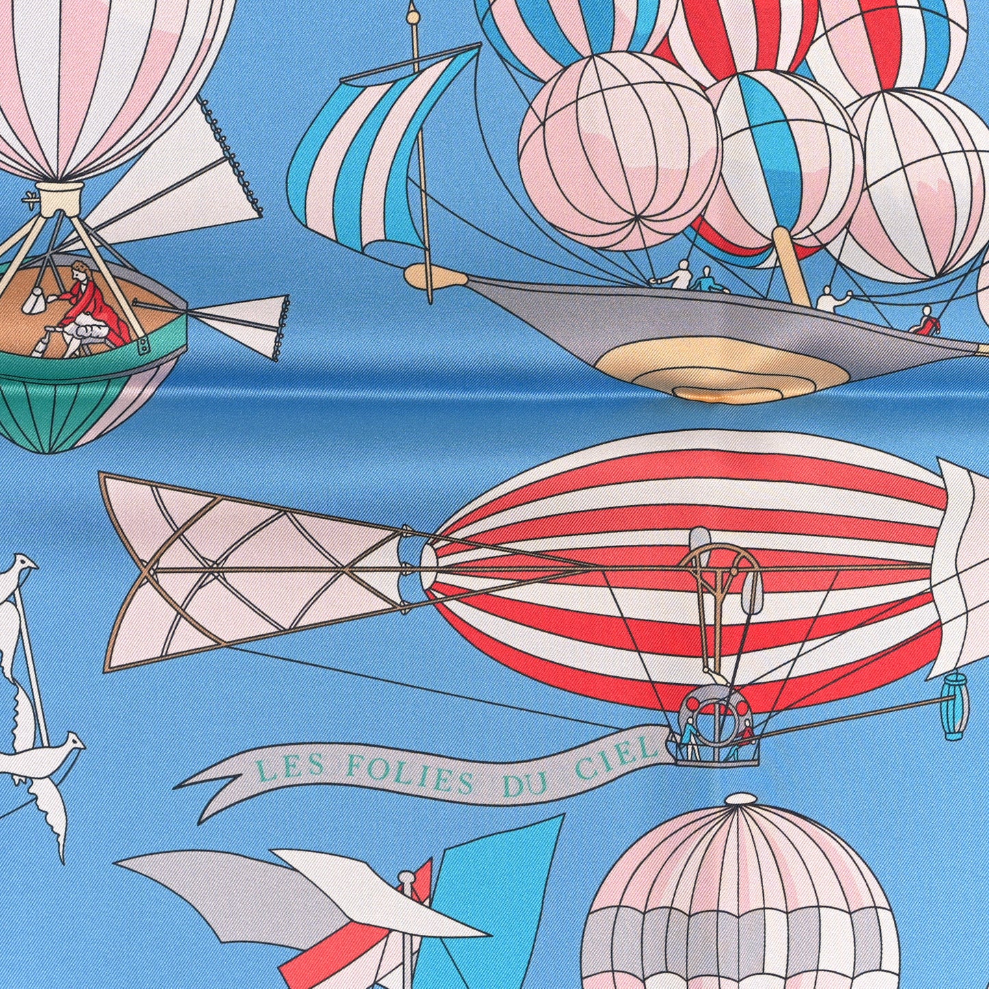 Silk Les Folies Du Ciel Double Face Scarf 90 Bleu Azur Rouge Rose