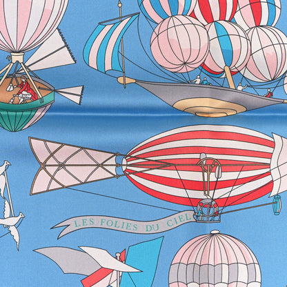 Hermes Silk Les Folies Du Ciel Double Face Scarf 90 Bleu Azur Rouge Rose 4 of 4
