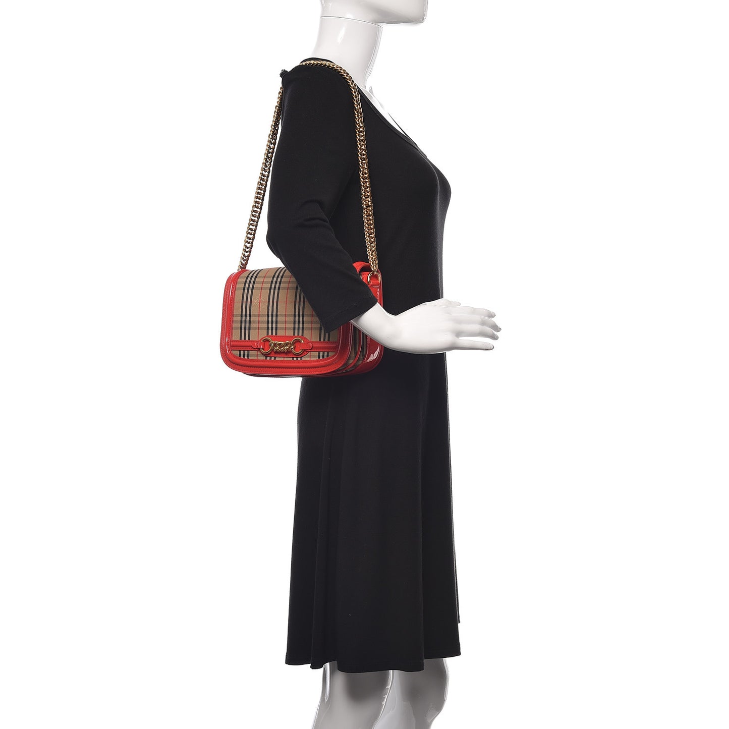 Patent 1983 Knight Check Link Shoulder Bag Bright Red