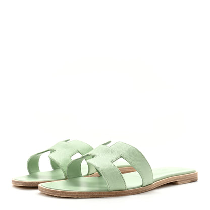Hermes Epsom Oran Sandals 38.5 Vert Jade 3 of 11