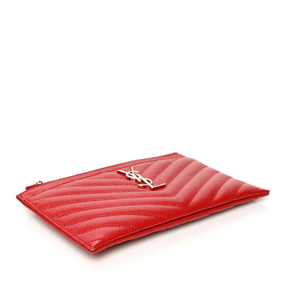 Saint Laurent Grain De Poudre Chevron Monogram Bill Pouch Rouge Eros 4 of 12