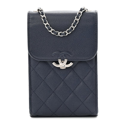 Chanel Grained Calfskin Quilted CC Box Clutch With Chain Navy 1 of 11