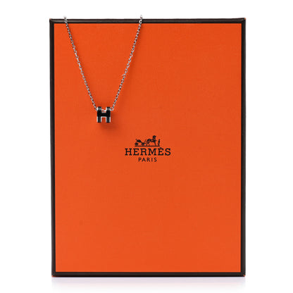 Hermes Lacquered Palladium Mini Pop H Pendant Necklace Black 6 of 6