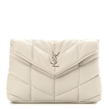 Saint Laurent Lambskin Monogram Loulou Puffer Pouch Clutch Crema Soft 1 of 8