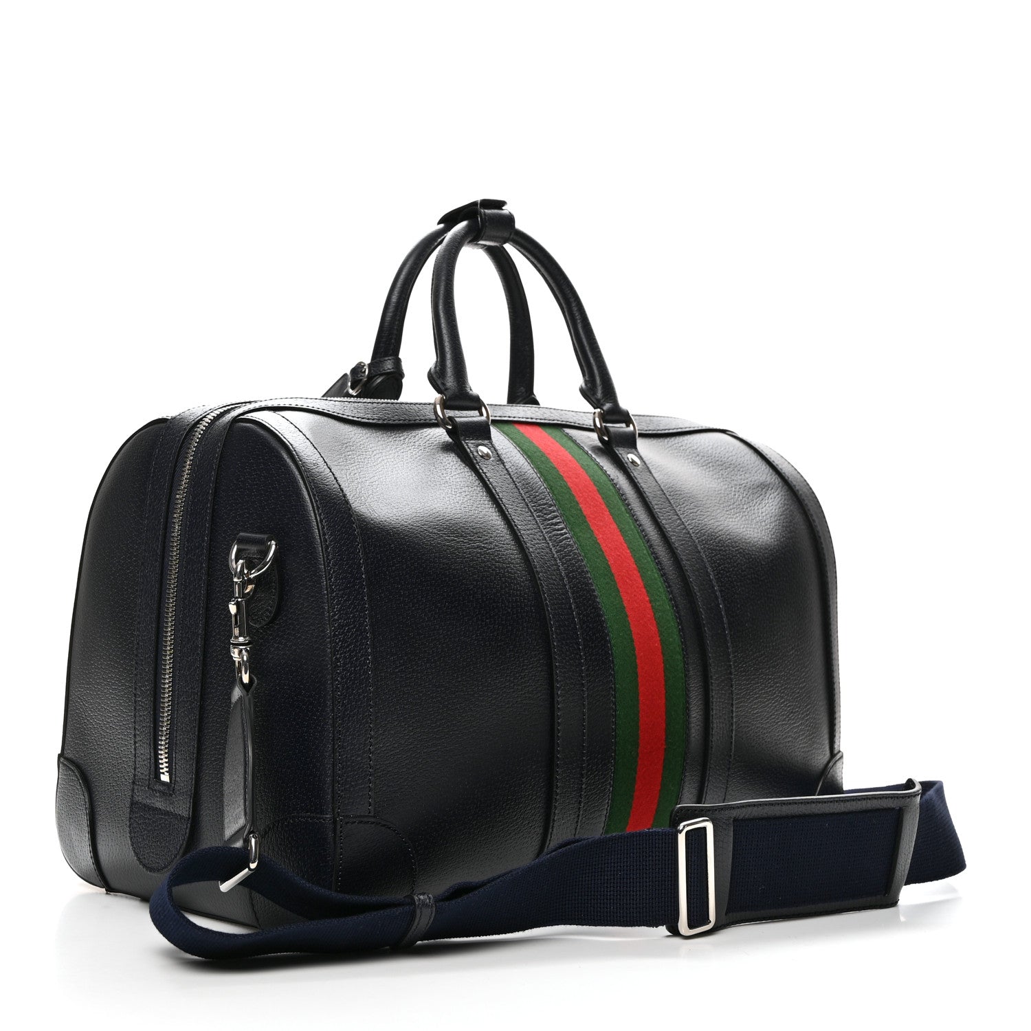 Gucci Textured Dollar Calfskin Web Medium Savoy Duffle Bag Blue 2 of 9