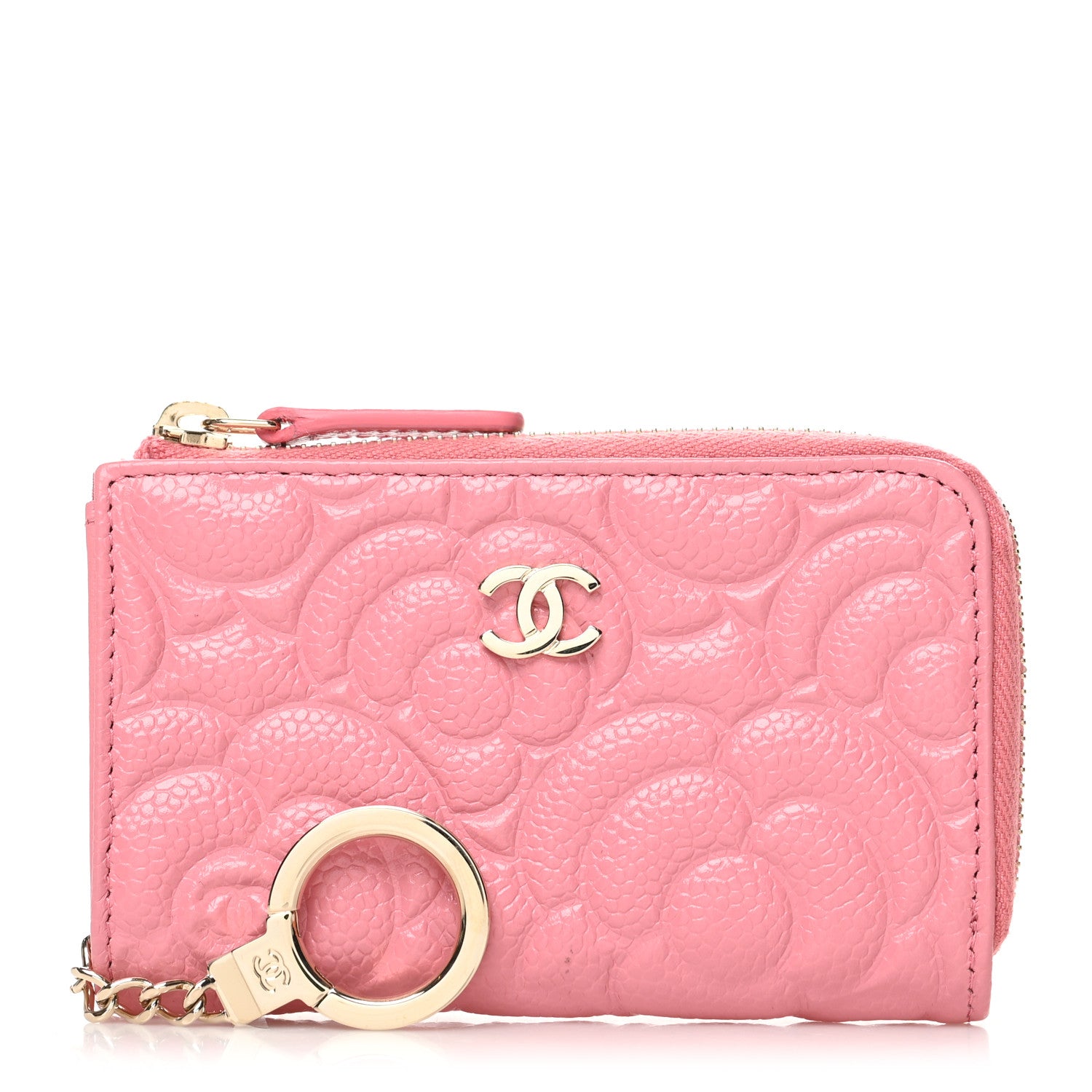 Chanel Caviar Camellia Embossed Key Holder Case Pink 1 of 9