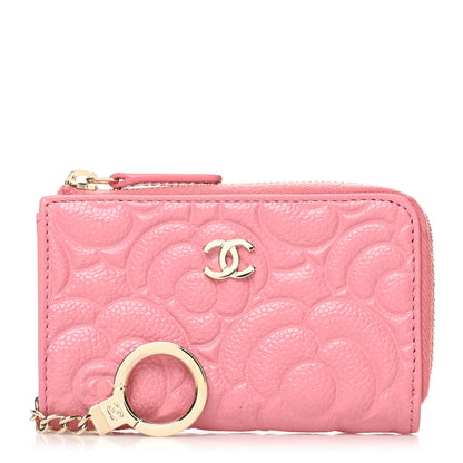 Chanel Caviar Camellia Embossed Key Holder Case Pink 1 of 9