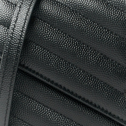 Saint Laurent Grain De Poudre Matelasse Chevron Monogram Envelope Chain Wallet Black 8 of 11
