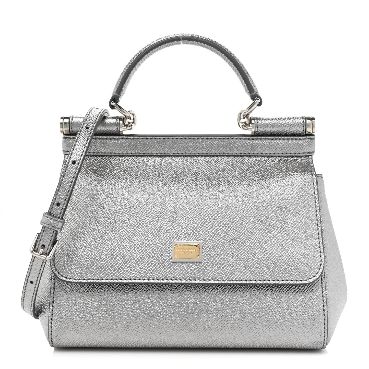 Metallic Dauphine Mini Miss Sicily Satchel Argento