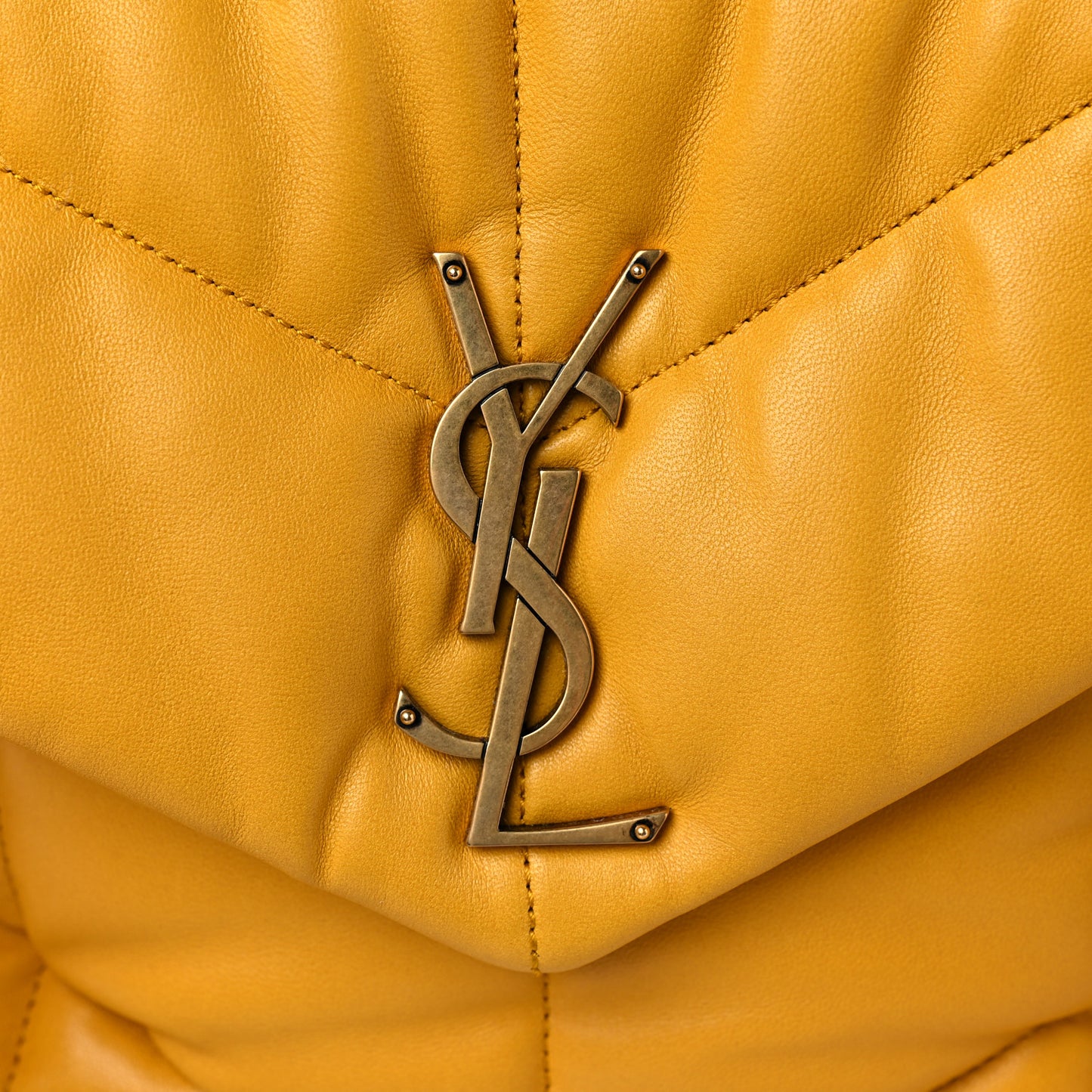 Lambskin Quilted Medium Loulou Puffer Monogram Chain Satchel Saffran