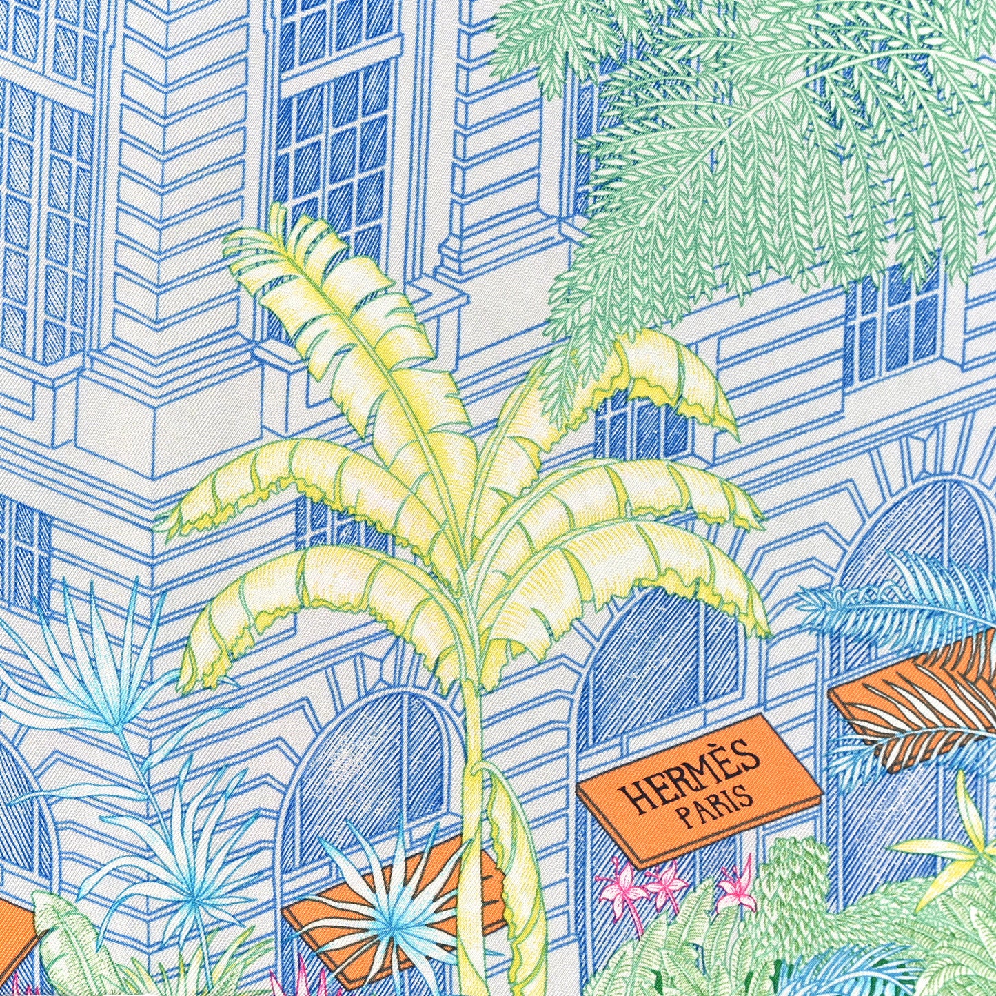 Silk Twill Faubourg Tropical Scarf 90 Bleu Vert Jaune