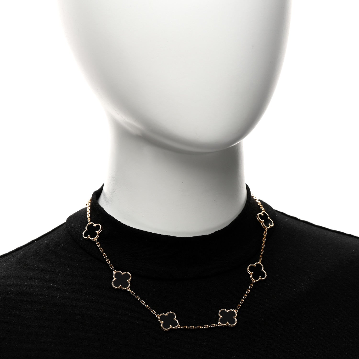 Van Cleef & Arpels 18K Yellow Gold Black Onyx 10 Motifs Vintage Alhambra Necklace 2 of 6