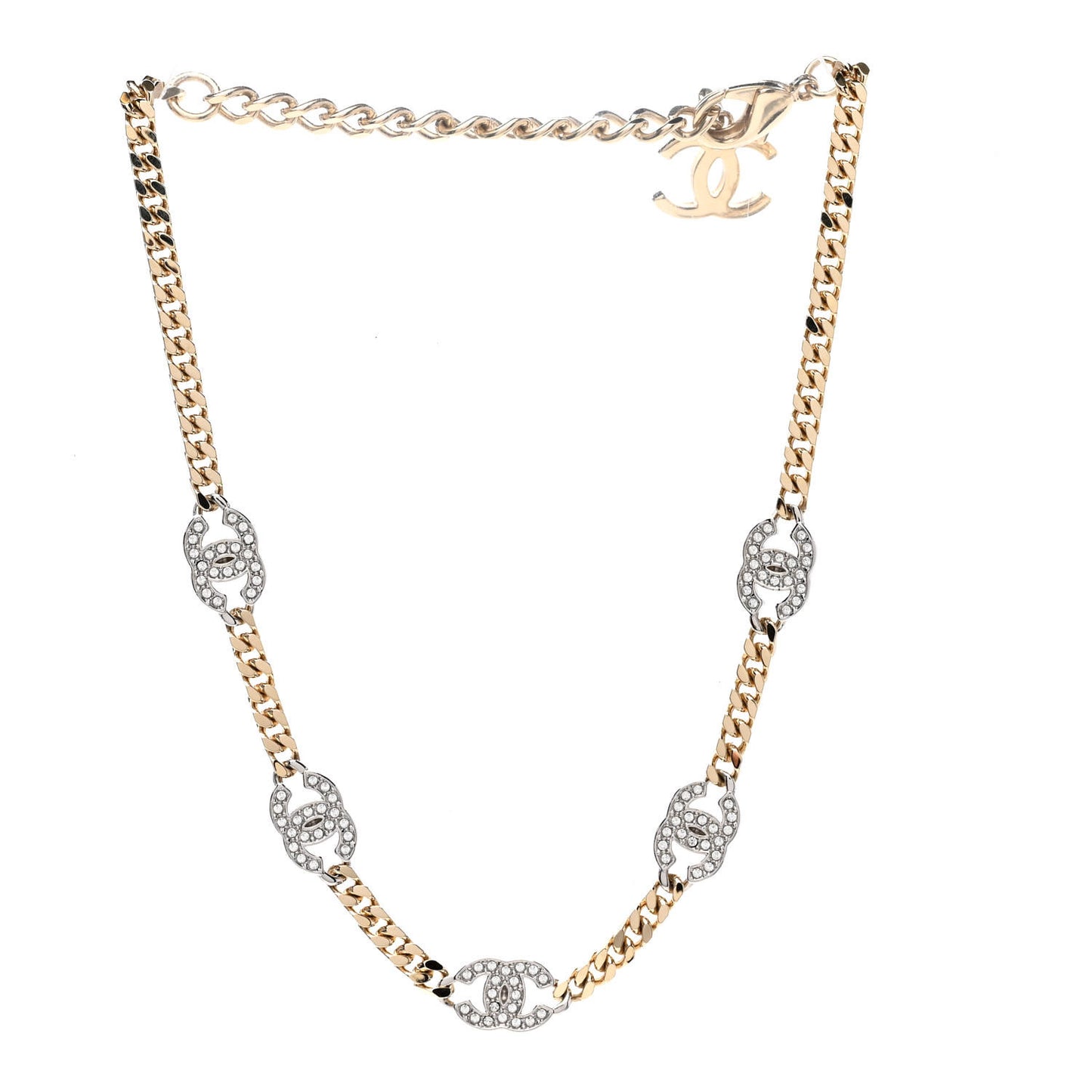 Crystal Chain CC Link Choker Gold Silver