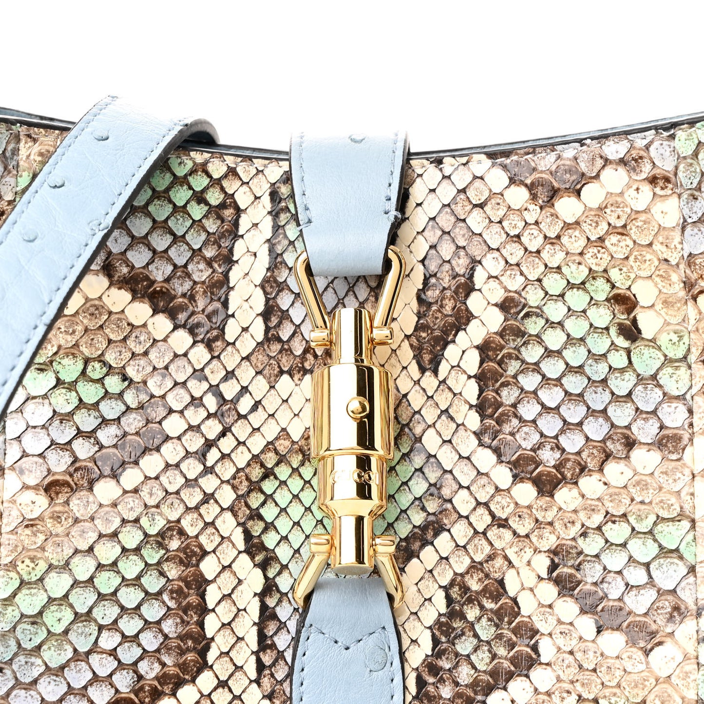 Snakeskin Ostrich Calfskin Small Jackie 1961 Hobo Blue Multicolor