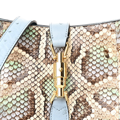 Gucci Snakeskin Ostrich Calfskin Small Jackie 1961 Hobo Blue Multicolor 9 of 12