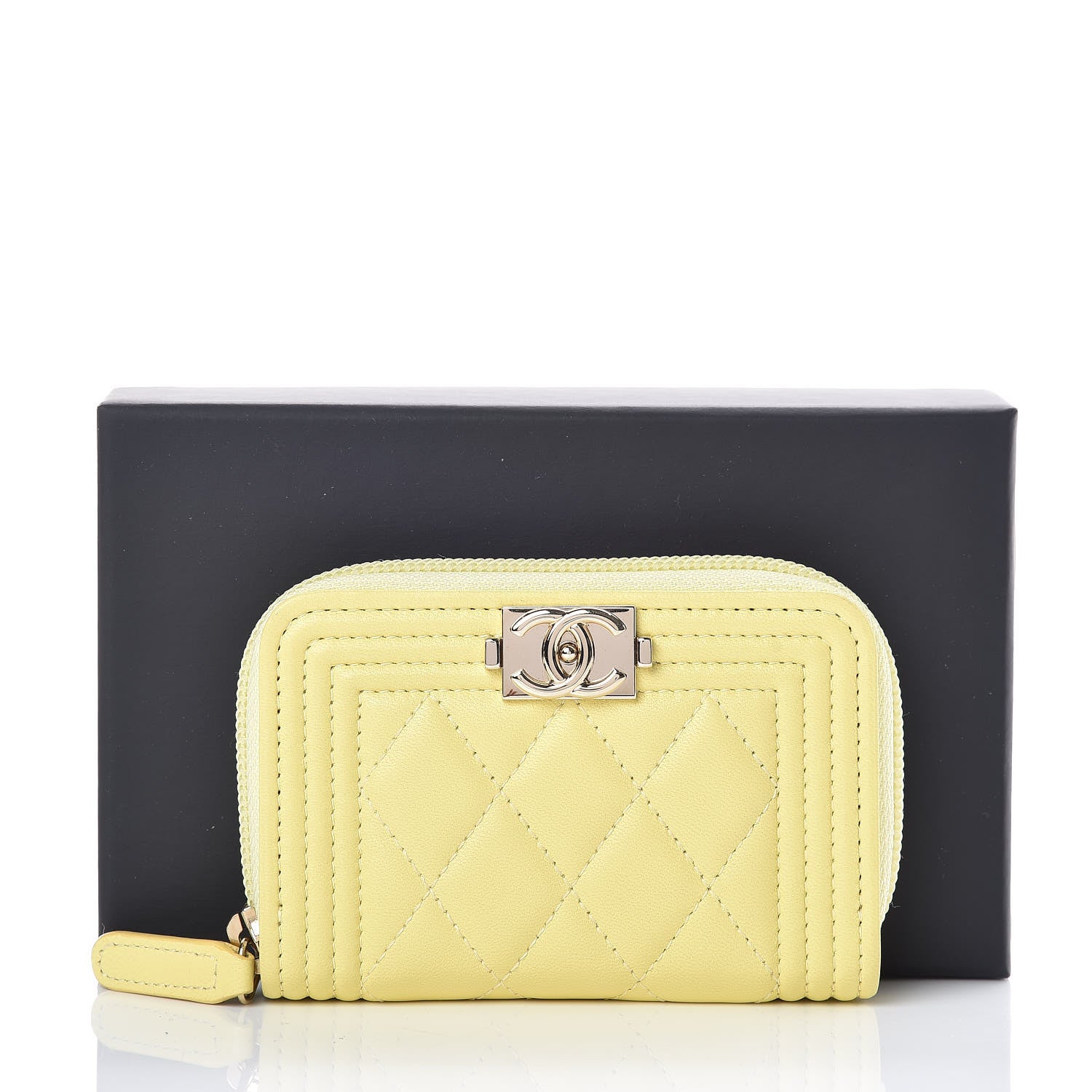 Chanel Lambskin Quilted Boy Zip Around Coin Purse Wallet Yellow 8 of 8