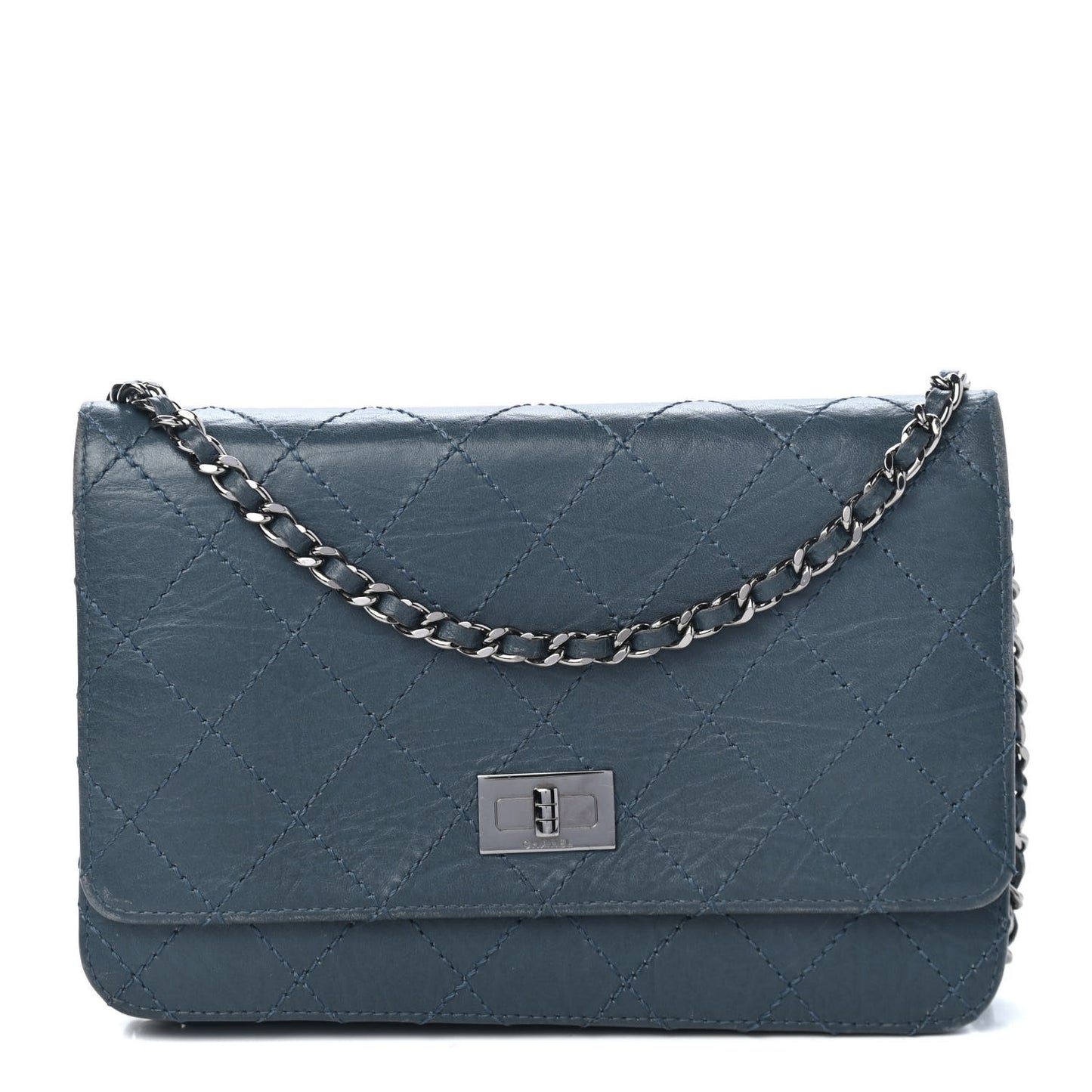 Aged Lambskin Quilted Reissue Wallet On Chain WOC Dark Blue