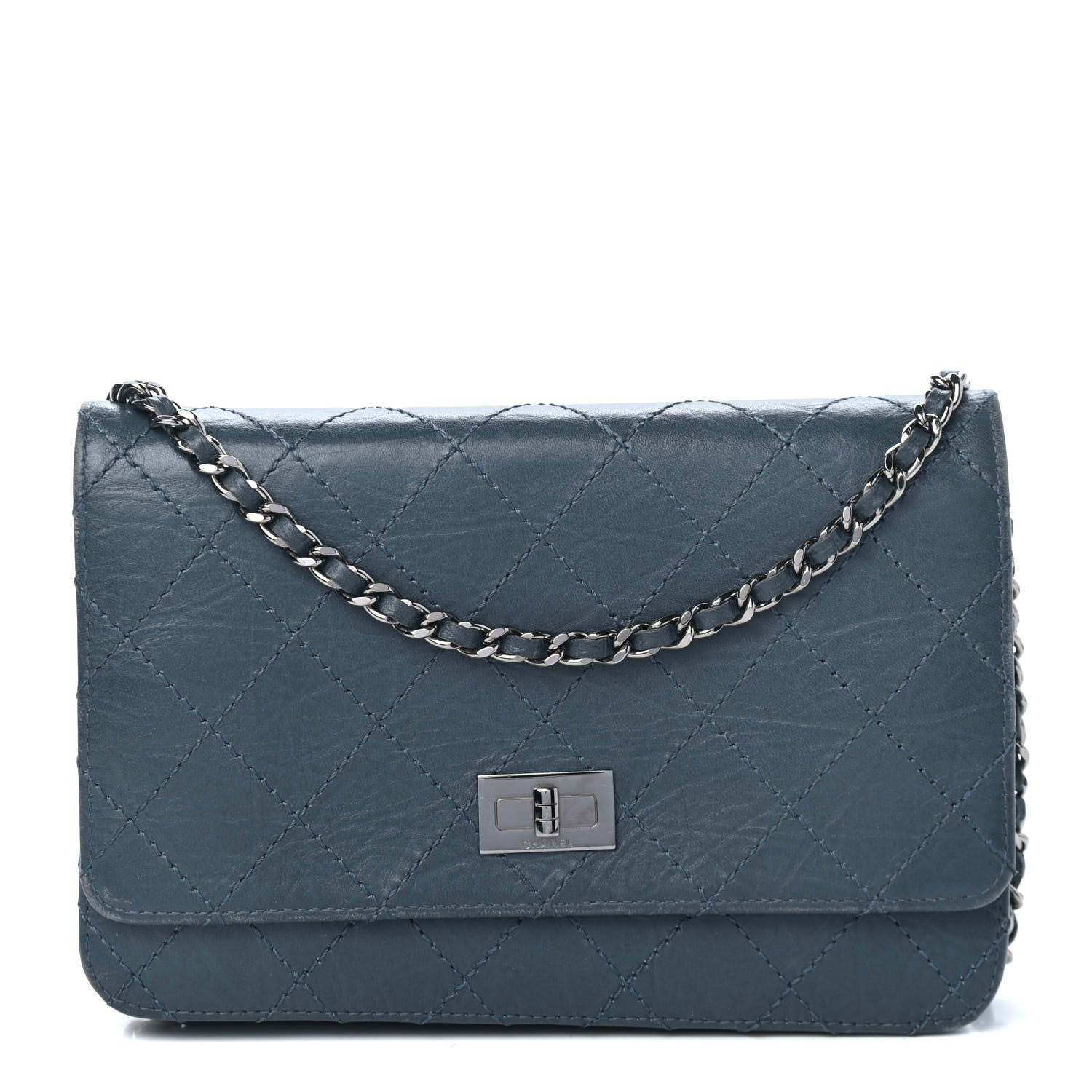Chanel Aged Lambskin Quilted Reissue Wallet On Chain WOC Dark Blue 1 of 4