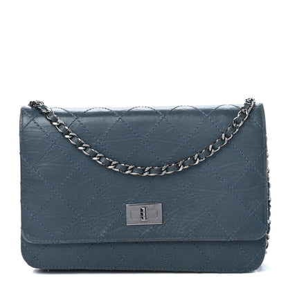 Chanel Aged Lambskin Quilted Reissue Wallet On Chain WOC Dark Blue 1 of 4