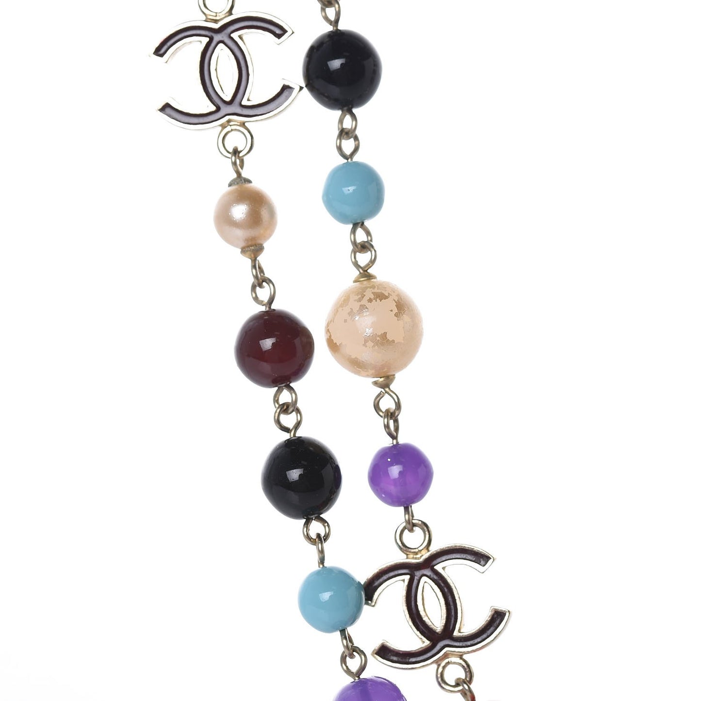 Pearl Beaded CC Long Necklace Gold Multicolor