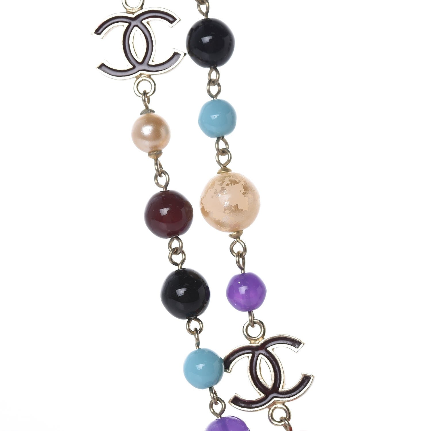 Chanel Pearl Beaded CC Long Necklace Gold Multicolor 5 of 9