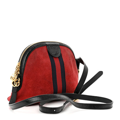 Gucci Suede Patent Web GG Small Ophidia Dome Shoulder Bag Hibiscus Red 3 of 16