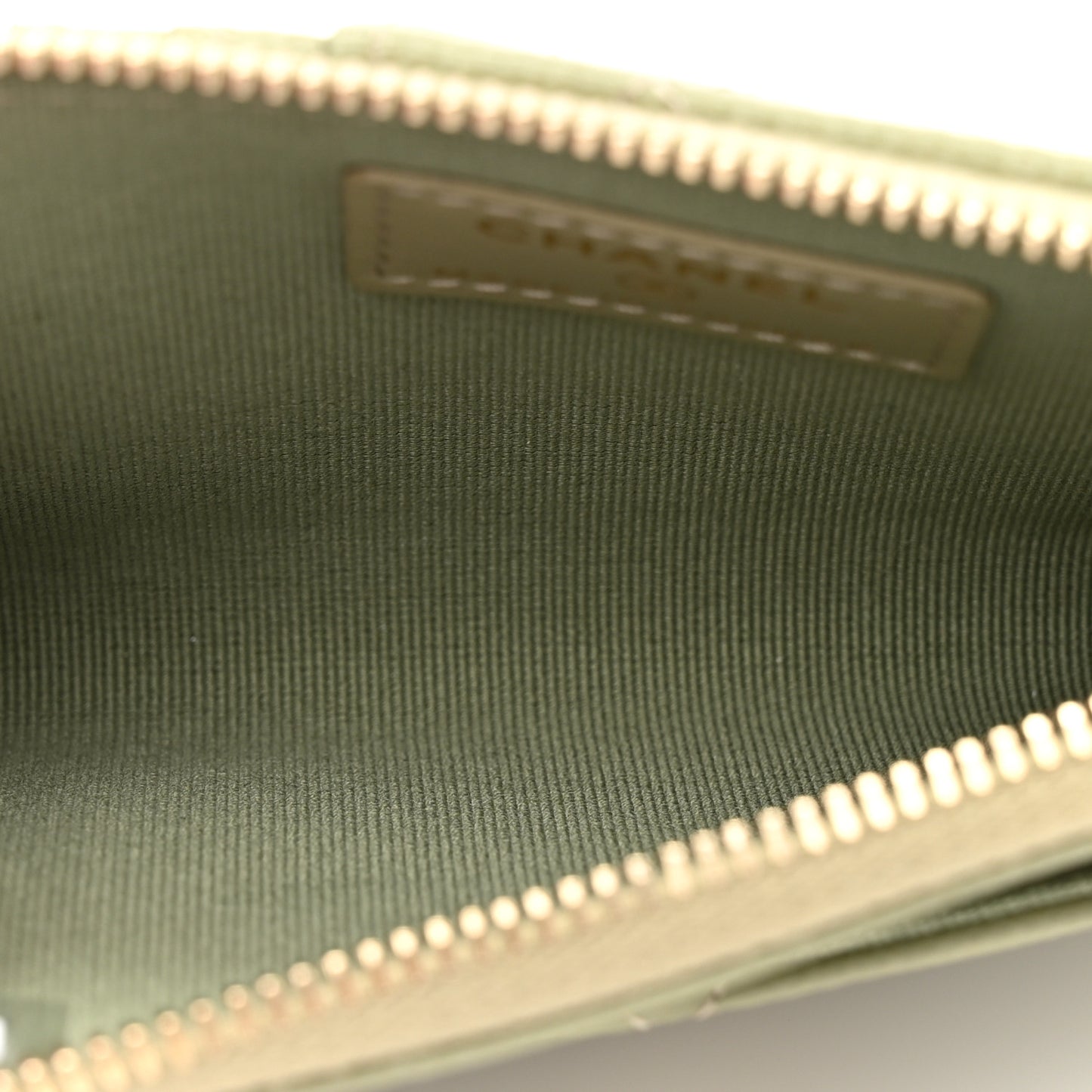 Caviar Quilted CC Zip Around Card Holder Khaki
