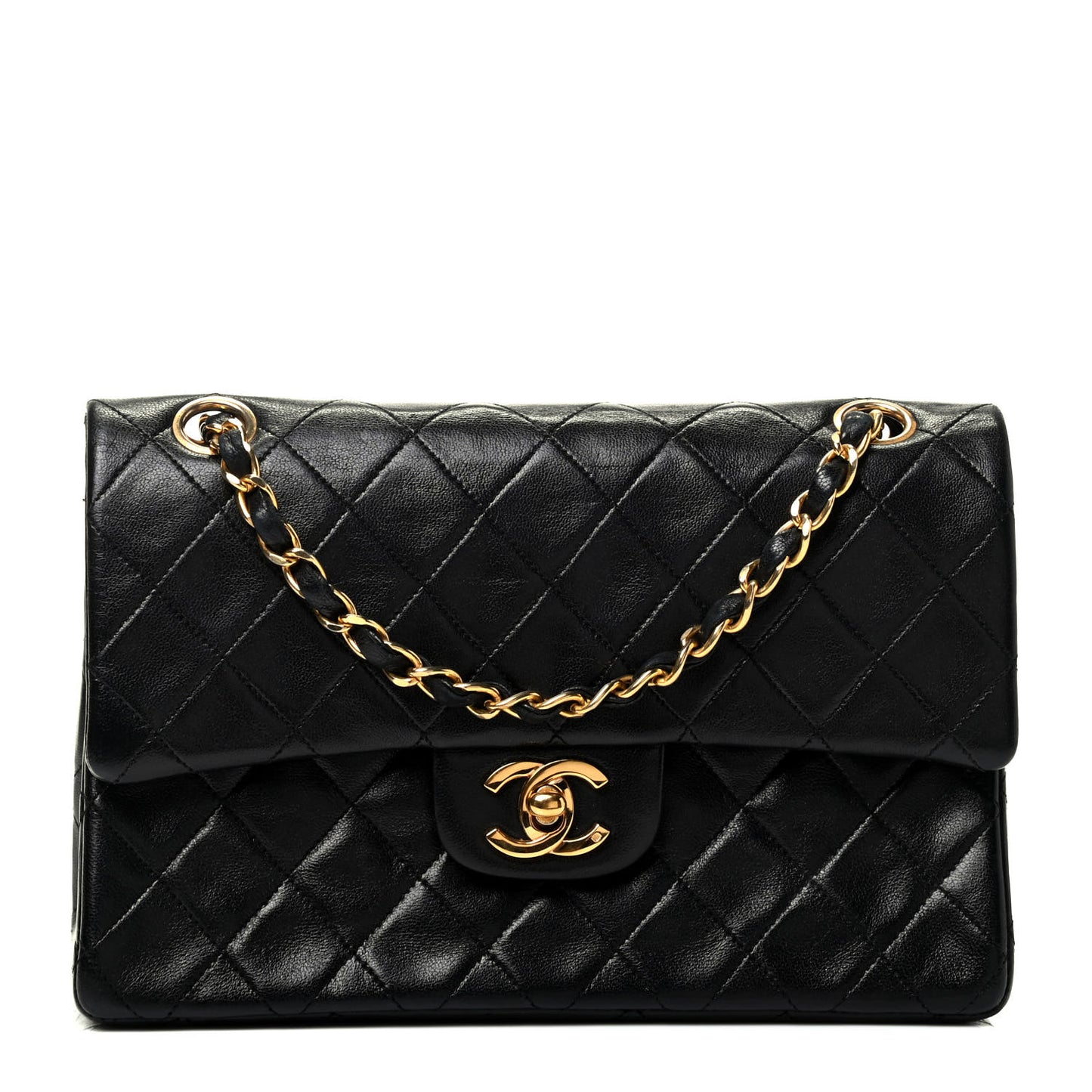 Lambskin Quilted Small Double Flap Black