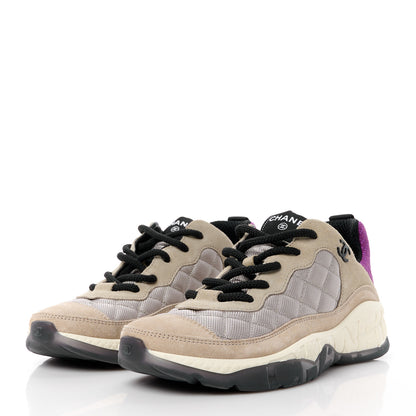 Chanel Mesh Suede Calfskin CC Sneakers 40 Light Beige Purple Beige 3 of 10