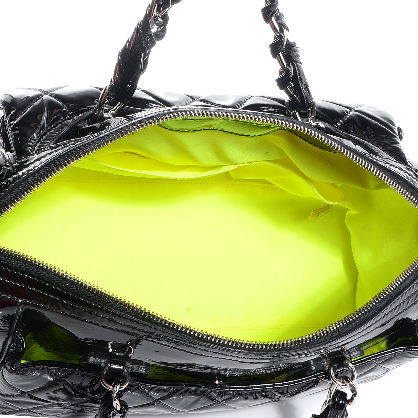 Patent Day Glo Flap Bag Black