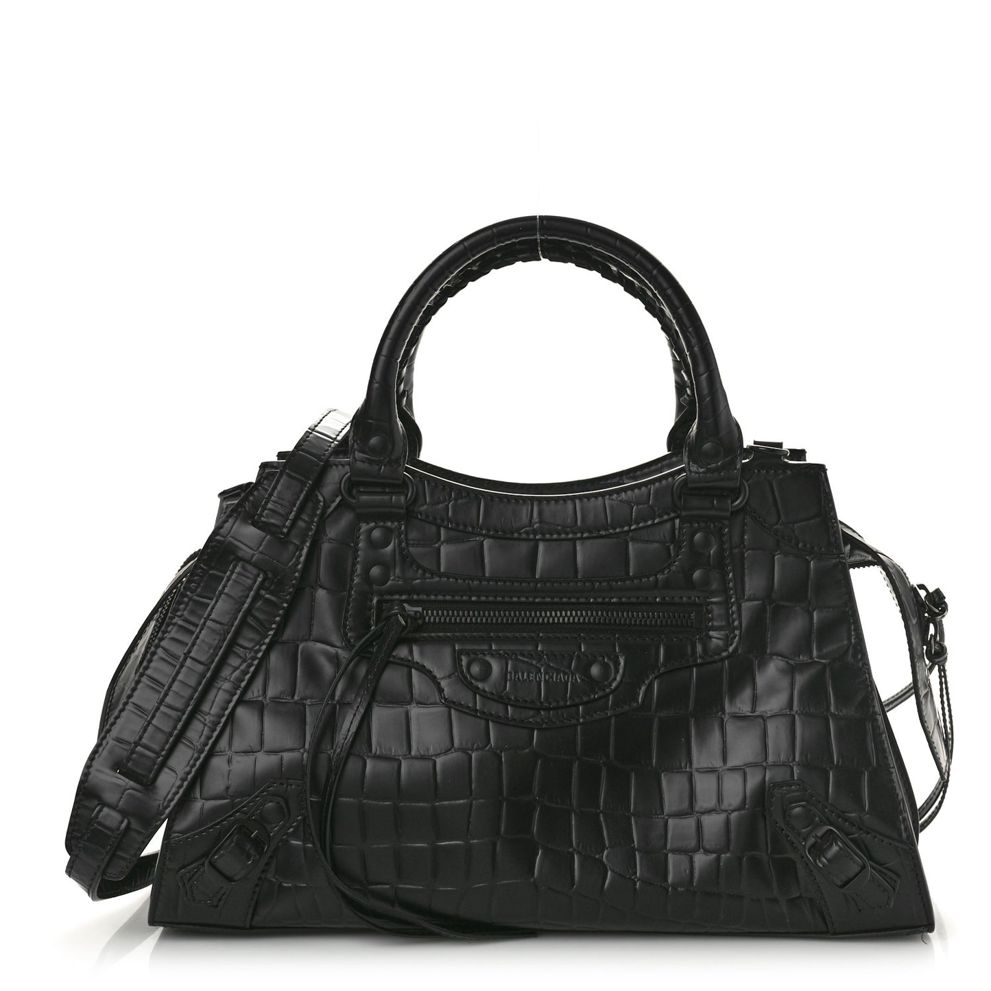 Semi Shiny Calfskin Crocodile Embossed Neo Classic Black Hardware S City Black