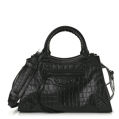 Balenciaga Semi Shiny Calfskin Crocodile Embossed Neo Classic Black Hardware S City Black 1 of 10