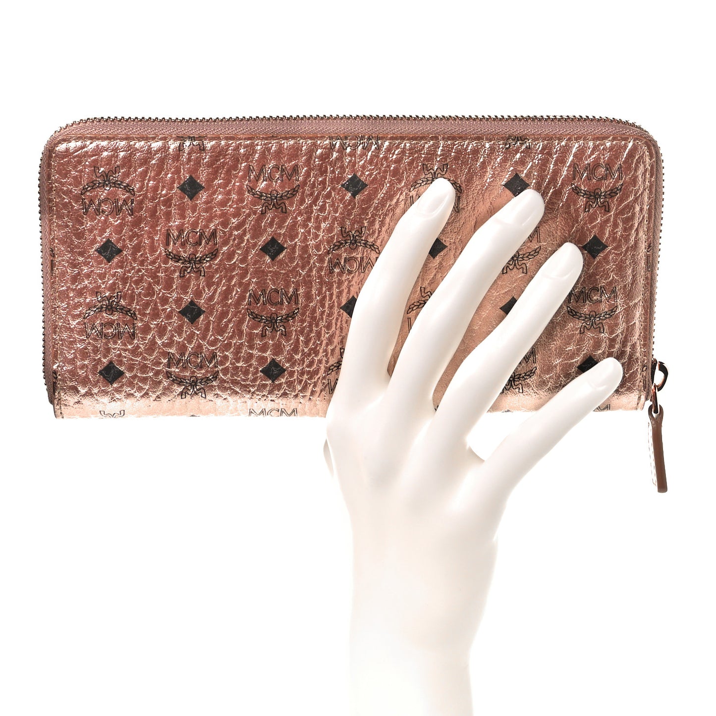 Metallic Visetos Large Zip Around Wallet Champagne Gold