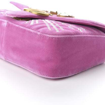 Gucci Velvet Matelasse Marquise Crystals Embroidered Small GG Marmont Shoulder Bag Malva 7 of 10