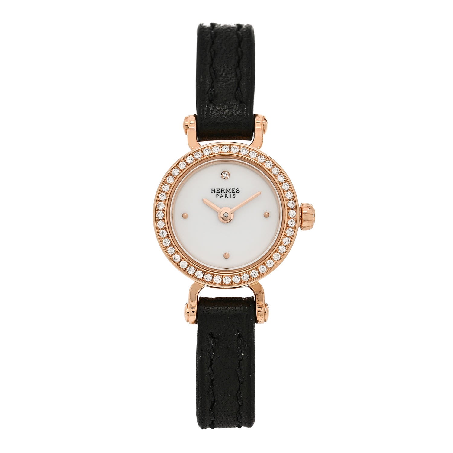 Hermes 18K Yellow Gold Barenia Diamond 16mm Faubourg Quartz Watch Noir Noir 1 of 5