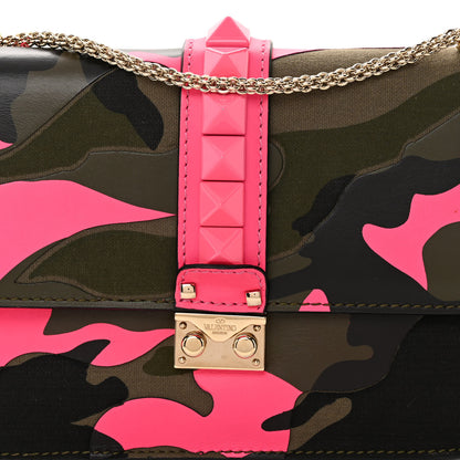 Valentino Garavani Nappa Canvas Camouflage Medium Glam Lock Rockstud Flap Fuxia Fluo 7 of 9