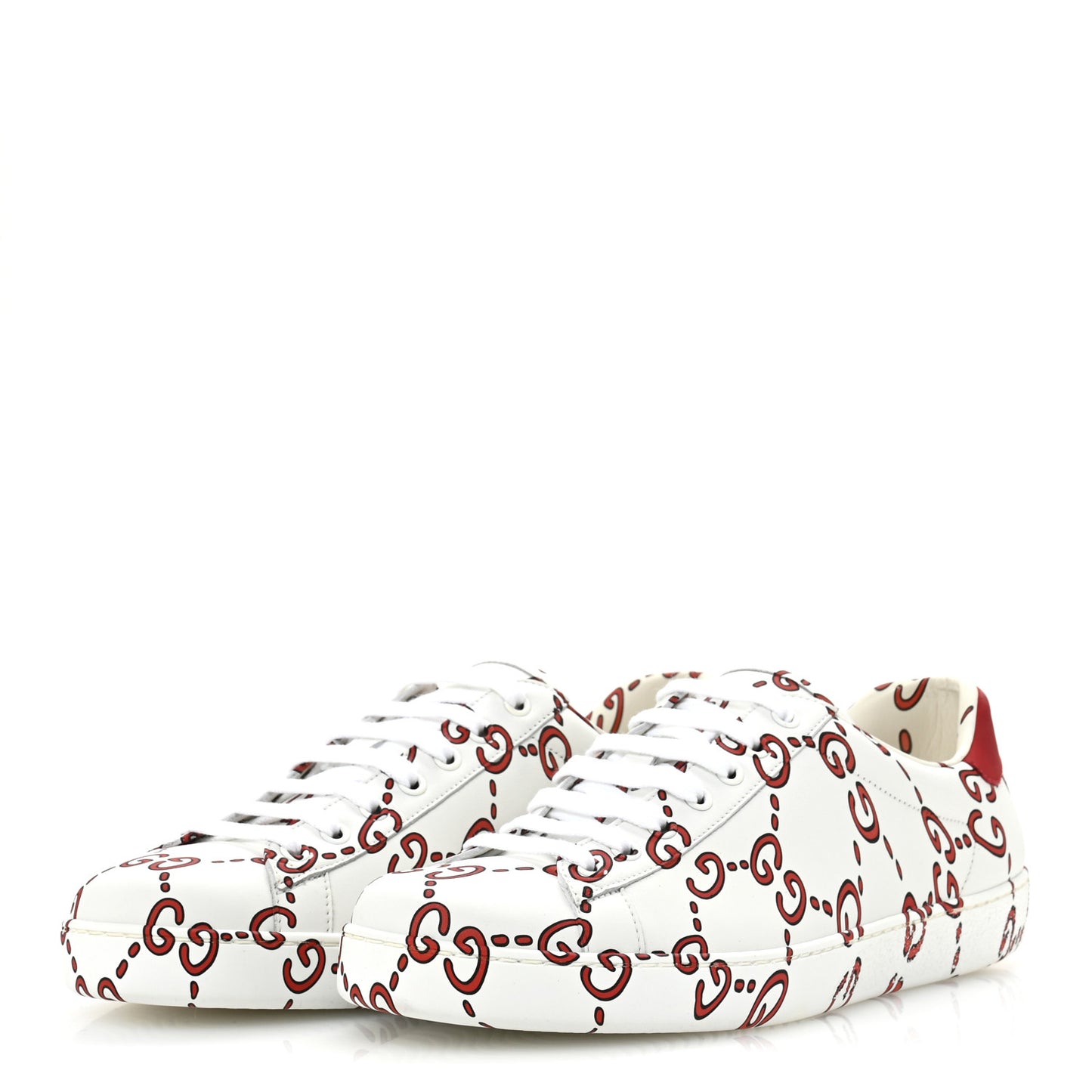 Calfskin GucciGhost Print Mens Ace Sneakers 9 White Hibiscus Red