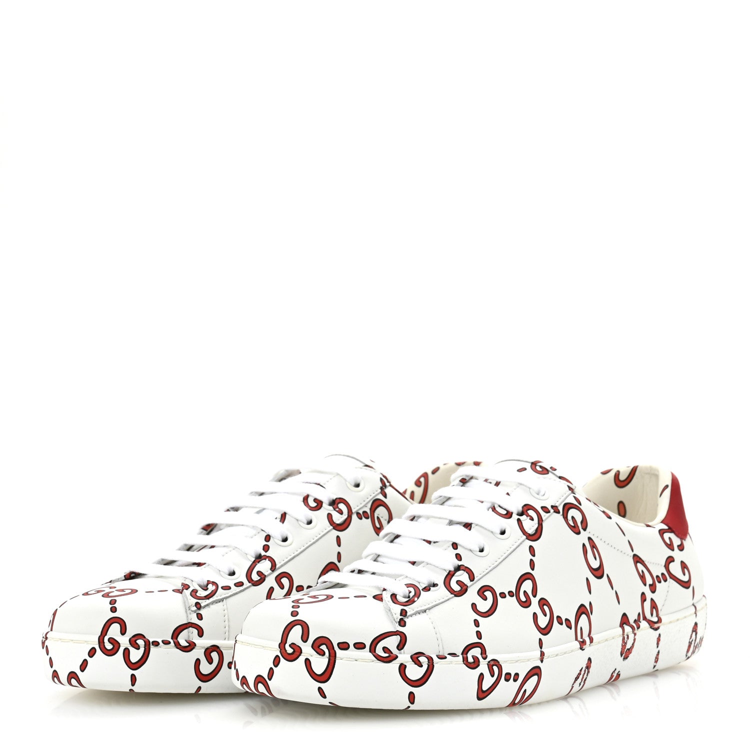Gucci Calfskin GucciGhost Print Mens Ace Sneakers 9 White Hibiscus Red 4 of 9