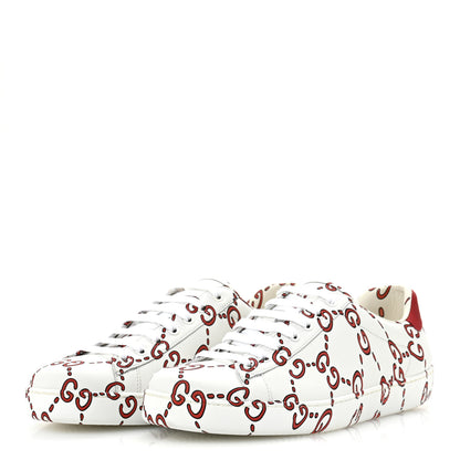 Gucci Calfskin GucciGhost Print Mens Ace Sneakers 9 White Hibiscus Red 4 of 9