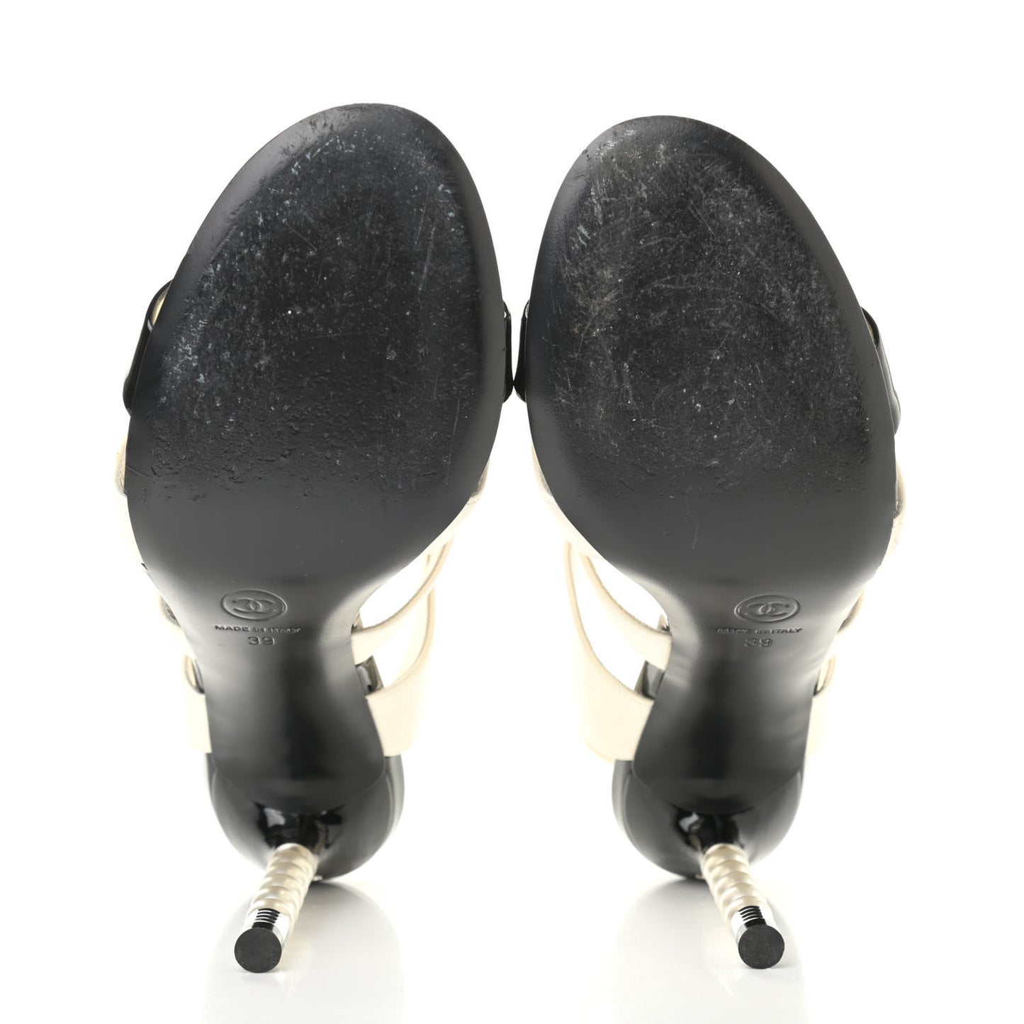 Lambskin Patent Pearl Sandals 39 White Black