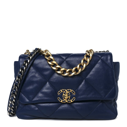 Chanel Goatskin Quilted Large Chanel 19 Flap Navy Blue 1 of 10