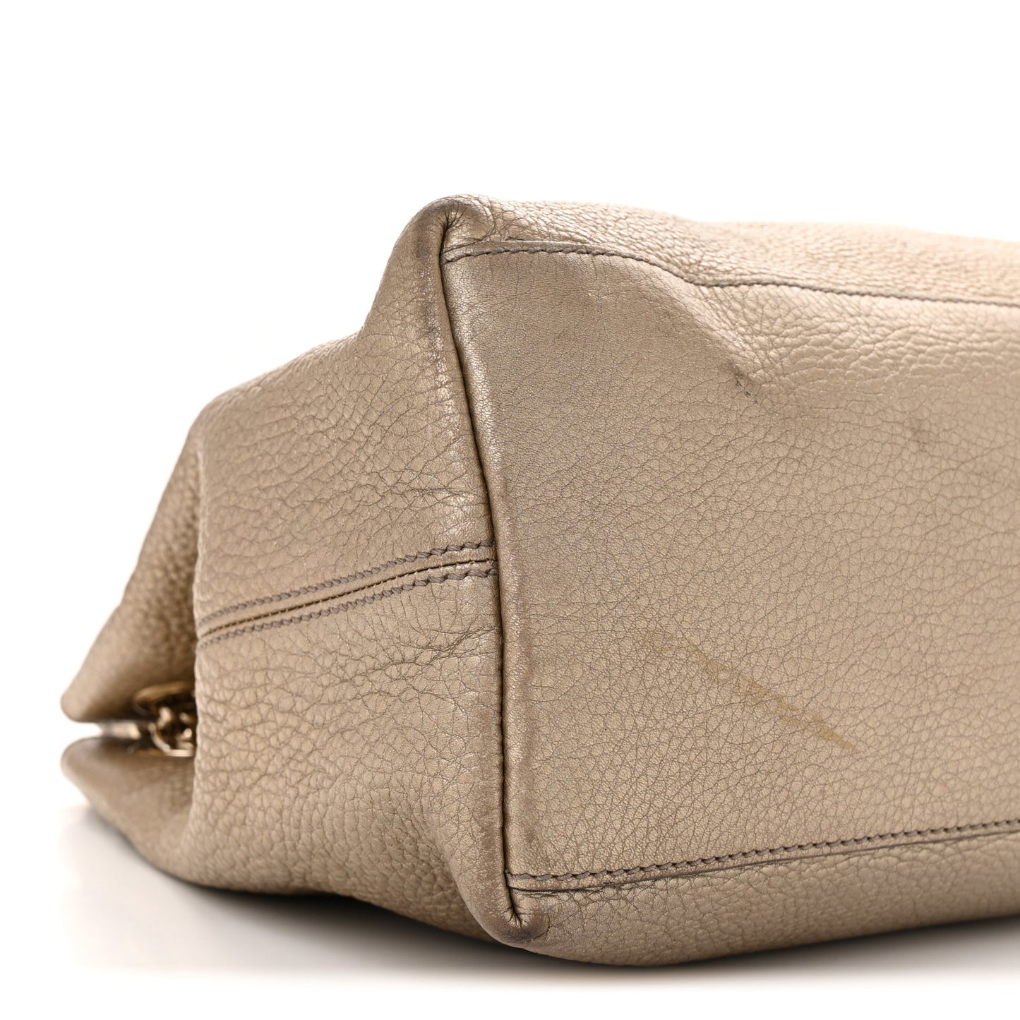Metallic Pebbled Calfskin Medium Soho Chain Shoulder Bag Golden Beige
